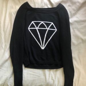 Black Knit Sweater with White Diamond Design